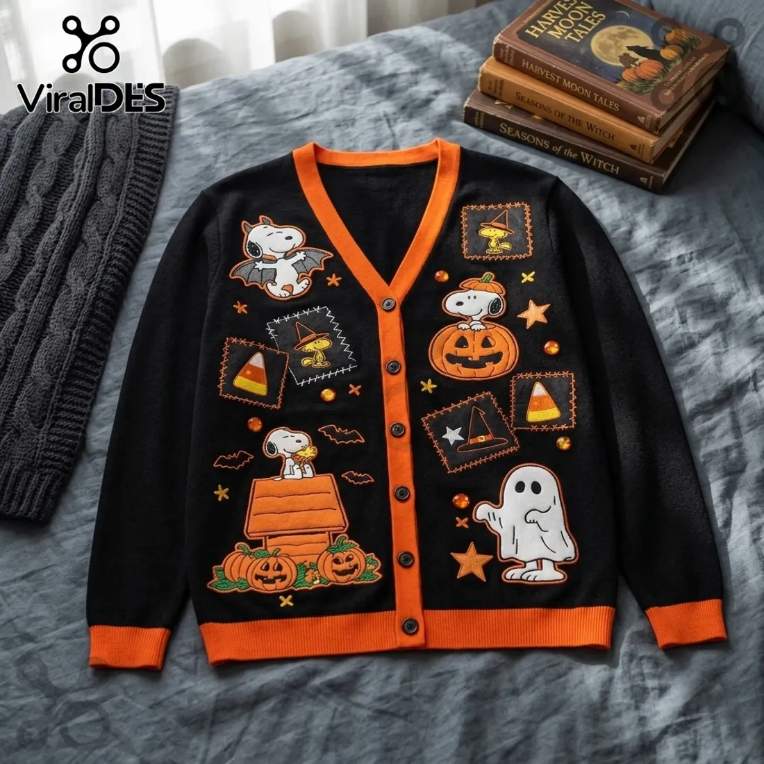 Peanuts Snoopy Halloween Pumpkin Black Cardigan Peanuts Snoopy Halloween Pumpkin Black Cardigan
