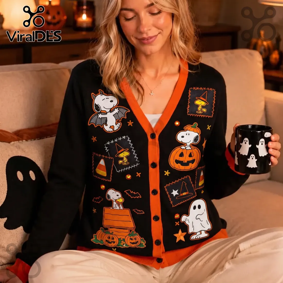 Peanuts Snoopy Halloween Pumpkin Black Cardigan Peanuts Snoopy Halloween Pumpkin Black Cardigan