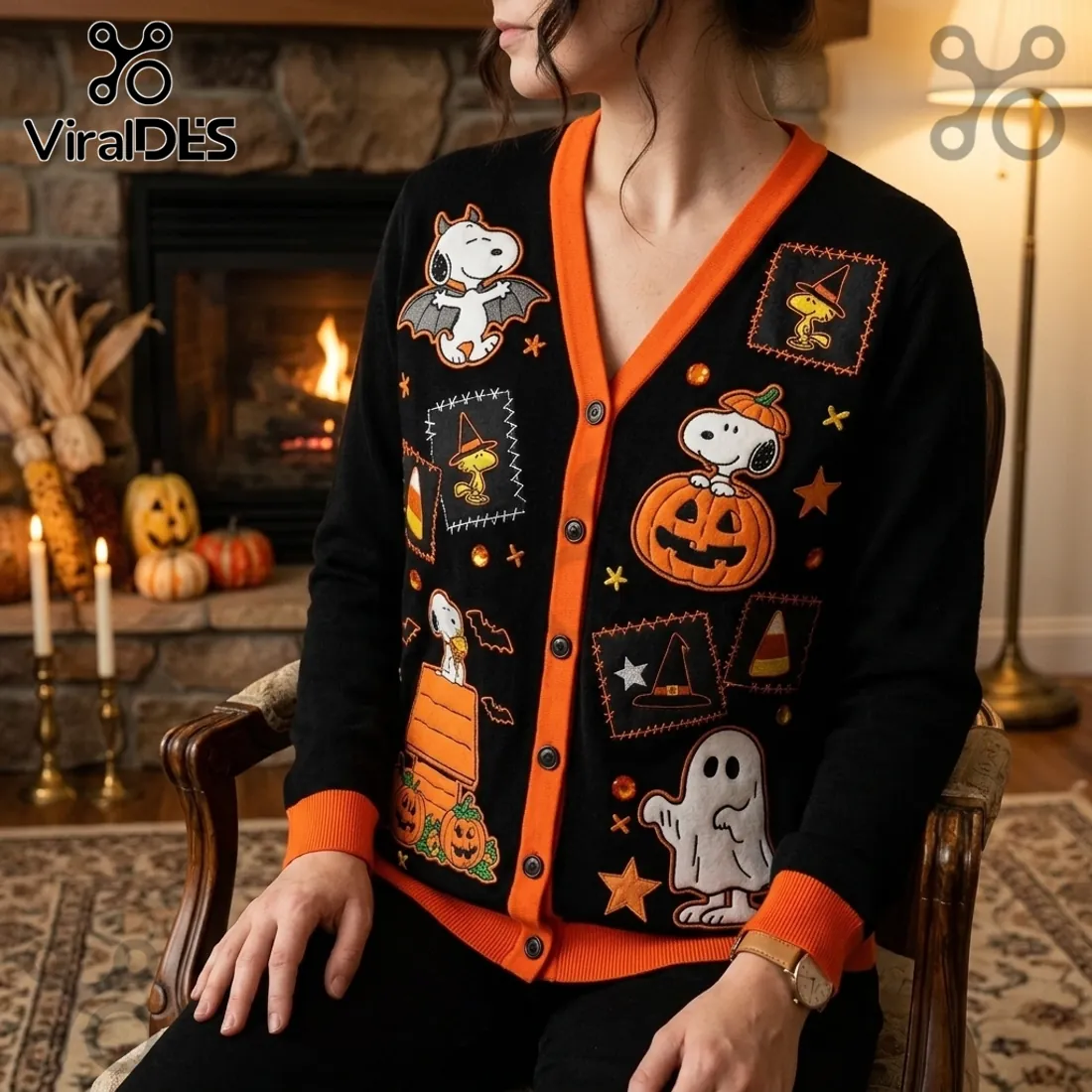 Peanuts Snoopy Halloween Pumpkin Black Cardigan Peanuts Snoopy Halloween Pumpkin Black Cardigan