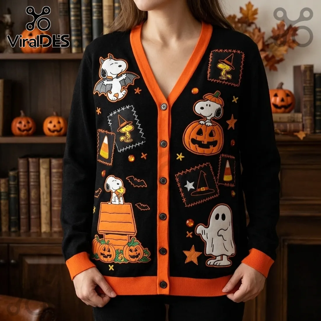 Peanuts Snoopy Halloween Pumpkin Black Cardigan Peanuts Snoopy Halloween Pumpkin Black Cardigan