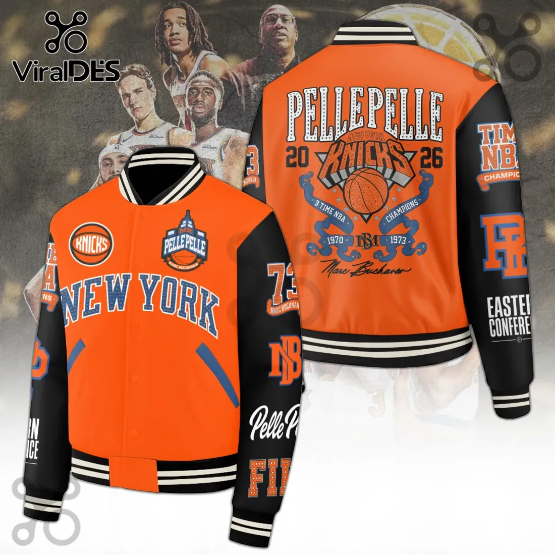 Pelle Pelle New York Knicks Orange Black Varsity Jacket Pelle Pelle New York Knicks Orange Black Varsity Jacket