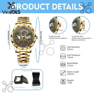Gold-tone Sonic the Hedgehog 35th anniversary watch with Green Hill Zone dial, 43mm diameter, and stainless steel strap.!