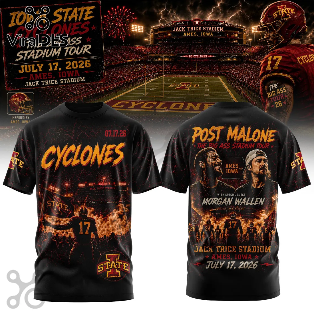 Post Malone Morgan Wallen Iowa State Cyclones 2026 Tour T-Shirt Post Malone Morgan Wallen Iowa State Cyclones 2026 Tour T-Shirt