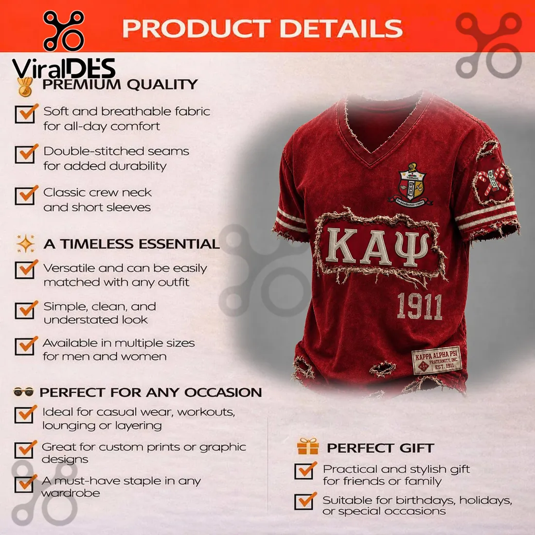 Premium Kappa Alpha Psi 1911 Vintage Red T-Shirt Premium Kappa Alpha Psi 1911 Vintage Red T-Shirt