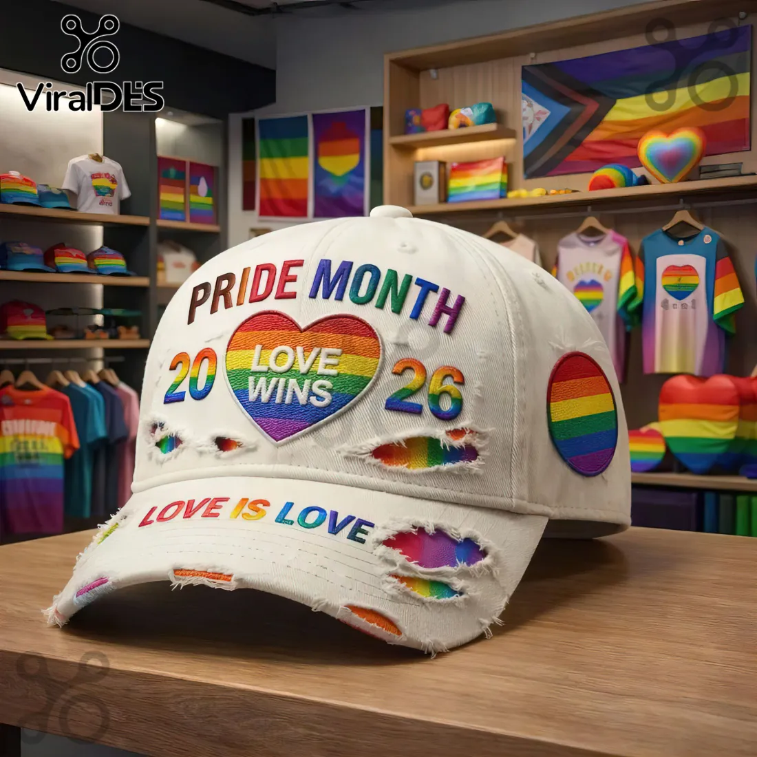 Pride Month 2026 Rainbow Embroidered Distressed Cap Pride Month 2026 Rainbow Embroidered Distressed Cap