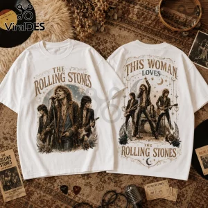 White cotton t-shirt with brown vintage Rolling Stones concert graphics on front and back.!