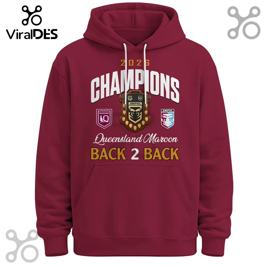 Queensland Maroons 2026 Back To Back Champions Hoodie Queensland Maroons 2026 Back To Back Champions Hoodie