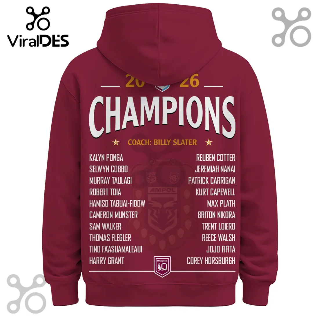 Queensland Maroons 2026 Back To Back Champions Hoodie Queensland Maroons 2026 Back To Back Champions Hoodie