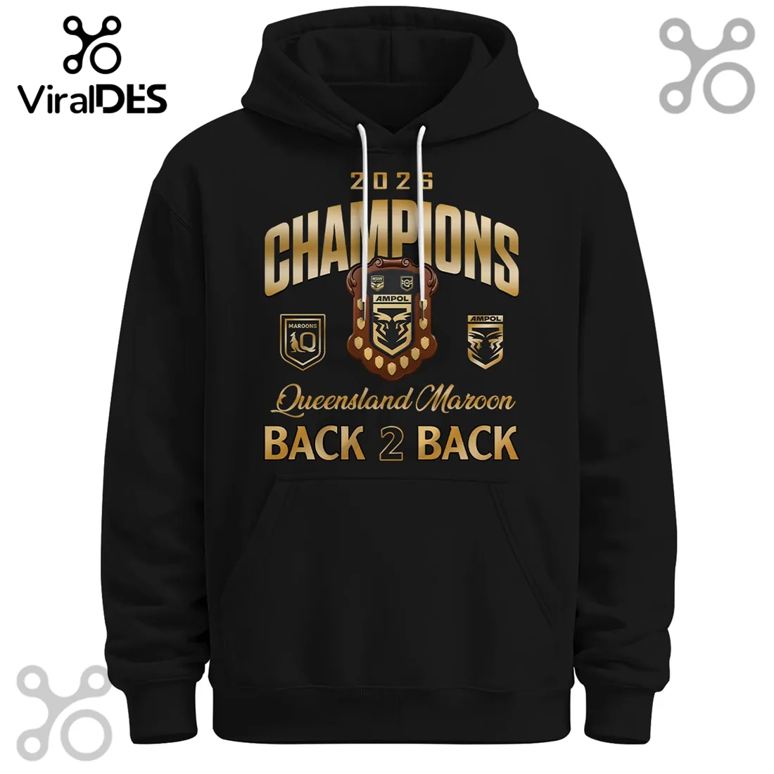 Queensland Maroons Back 2 Back Champions Black Hoodie Queensland Maroons Back 2 Back Champions Black Hoodie