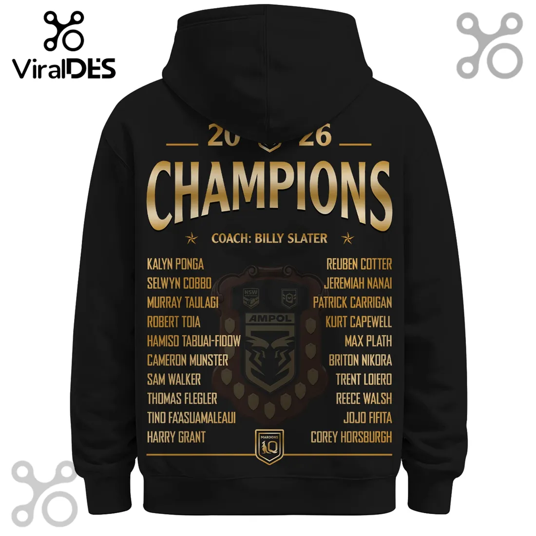 Queensland Maroons Back 2 Back Champions Black Hoodie Queensland Maroons Back 2 Back Champions Black Hoodie