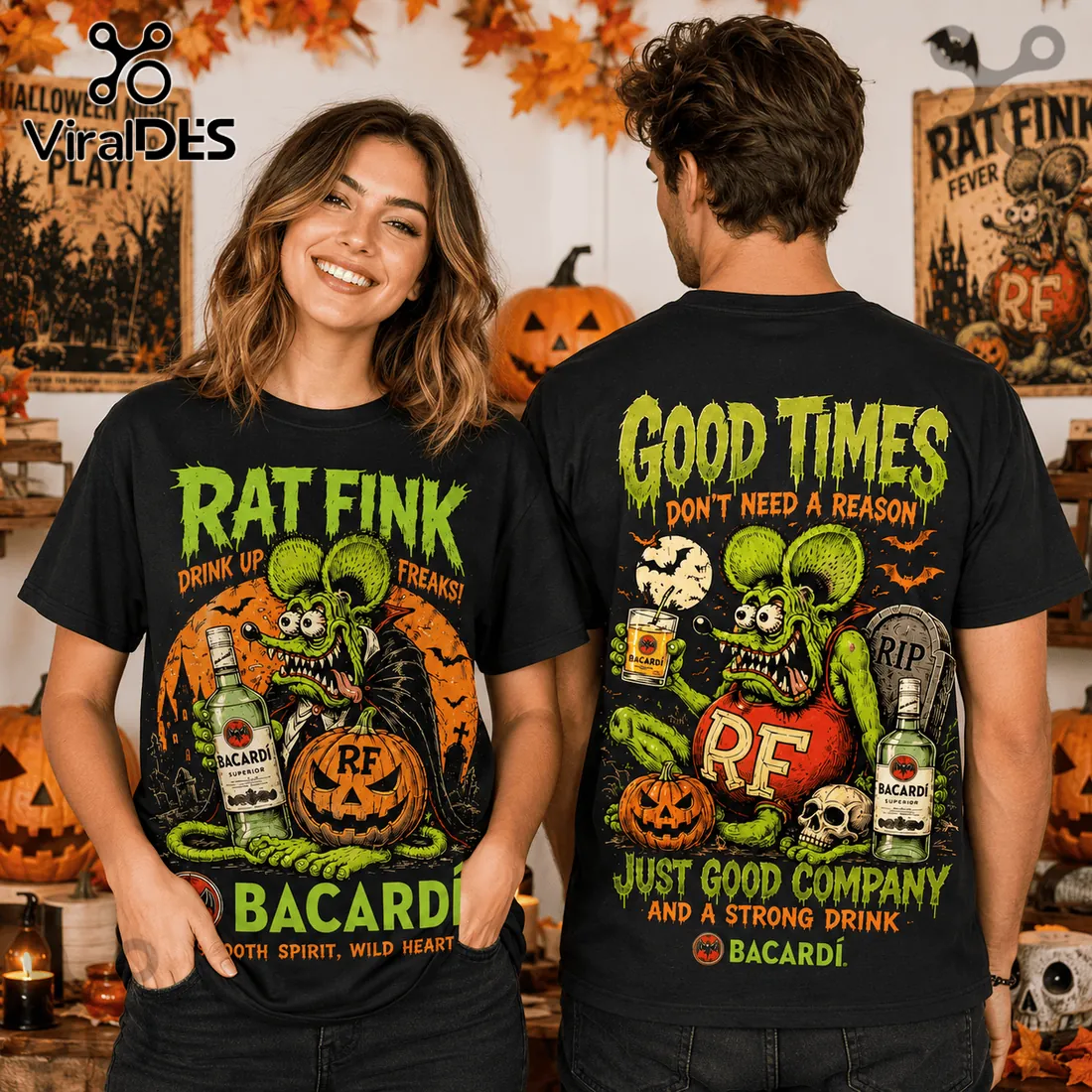 Rat Fink Bacardi Halloween Vintage Mascot T-Shirt Rat Fink Bacardi Halloween Vintage Mascot T-Shirt