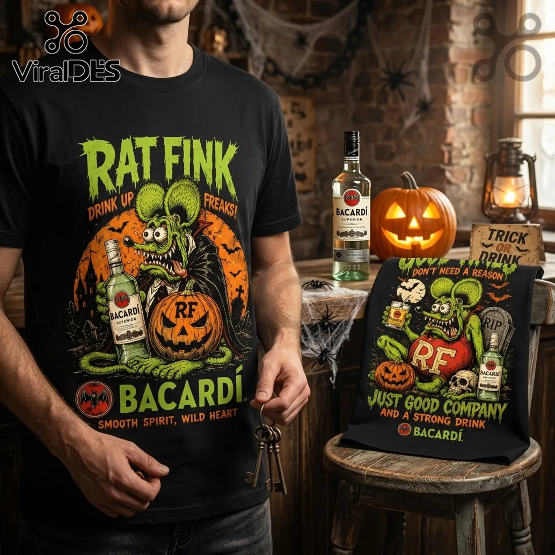 Rat Fink Bacardi Halloween Vintage Mascot T-Shirt Rat Fink Bacardi Halloween Vintage Mascot T-Shirt