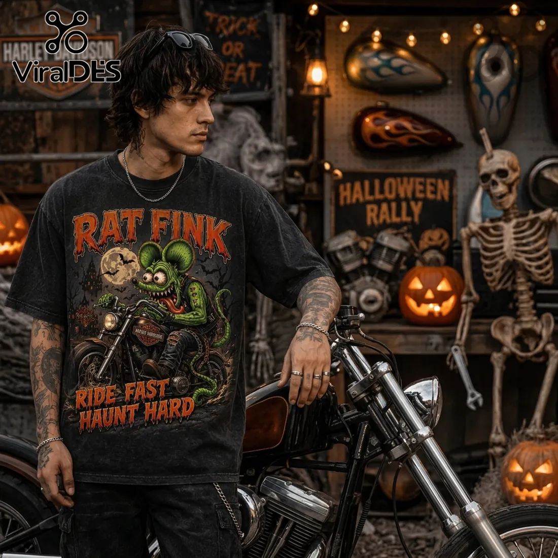Rat Fink Biker Halloween Harley-Davidson T-Shirt Rat Fink Biker Halloween Harley-Davidson T-Shirt