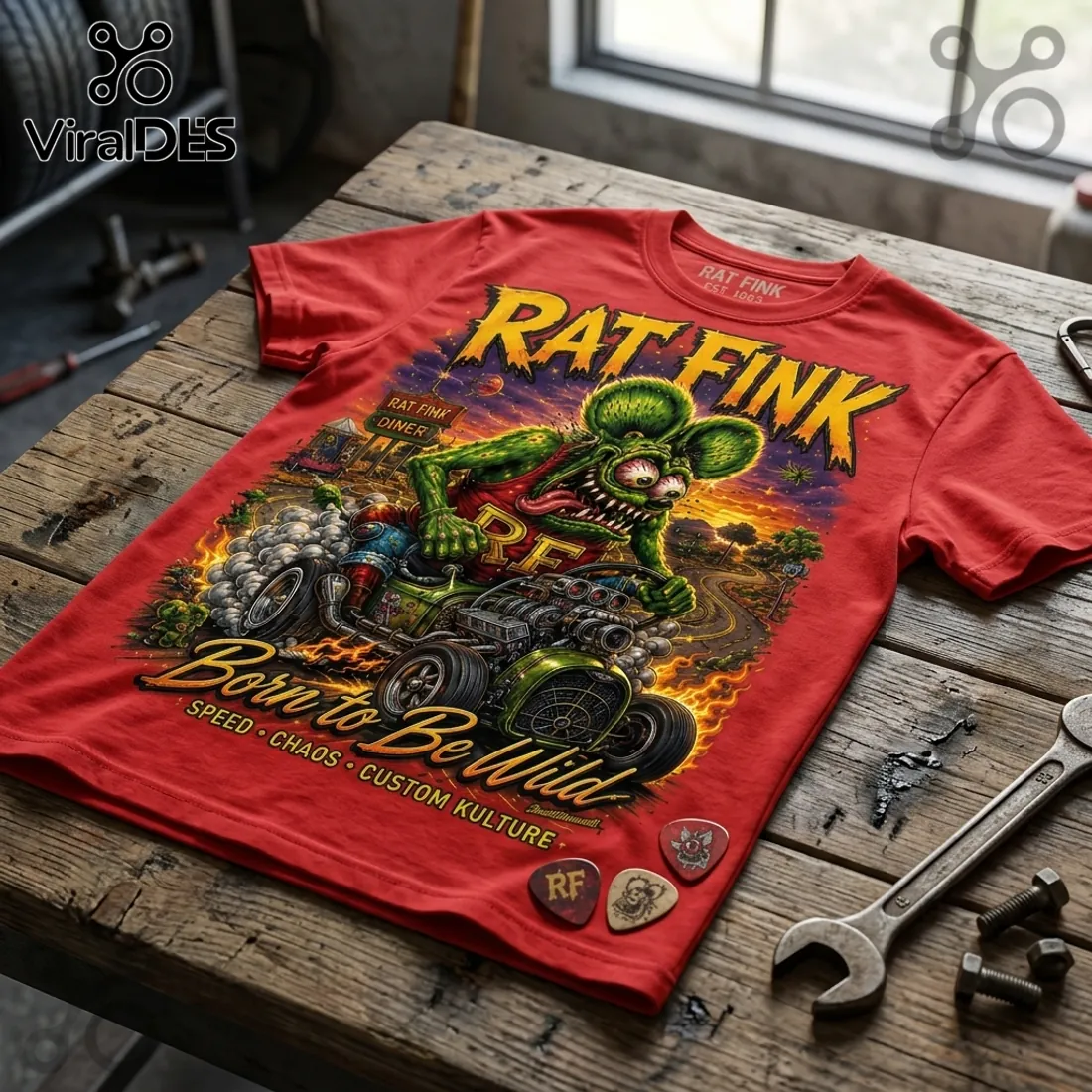 Rat Fink Born To Be Wild Red T-Shirt Rat Fink Born To Be Wild Red T-Shirt