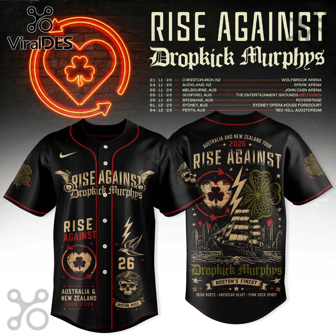 Rise Against x Dropkick Murphys 2026 Tour Black Baseball Jersey Rise Against x Dropkick Murphys 2026 Tour Black Baseball Jersey