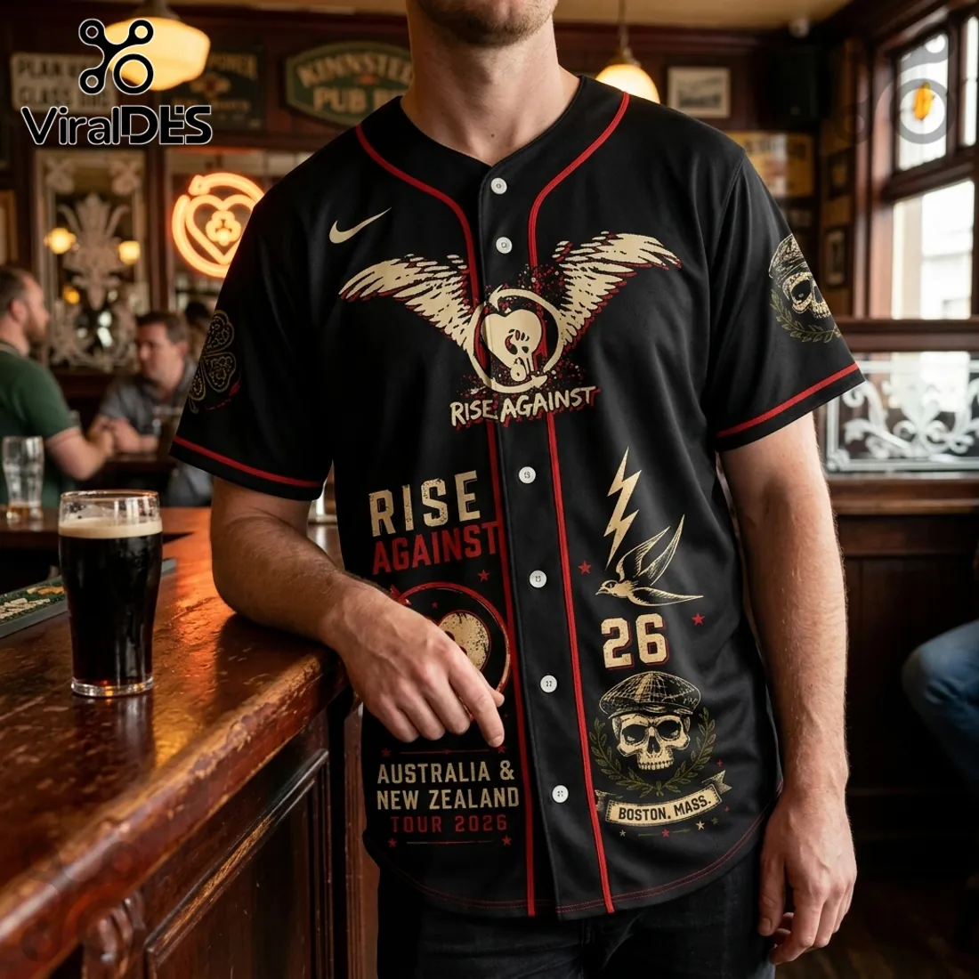Rise Against x Dropkick Murphys 2026 Tour Black Baseball Jersey Rise Against x Dropkick Murphys 2026 Tour Black Baseball Jersey