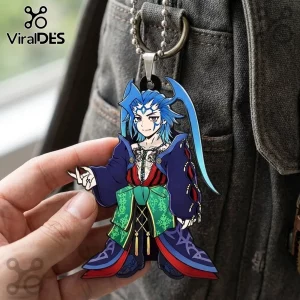 Final Fantasy X Seymour Guado Acrylic Car Ornament featuring the blue-haired character on a silver metal ball chain.