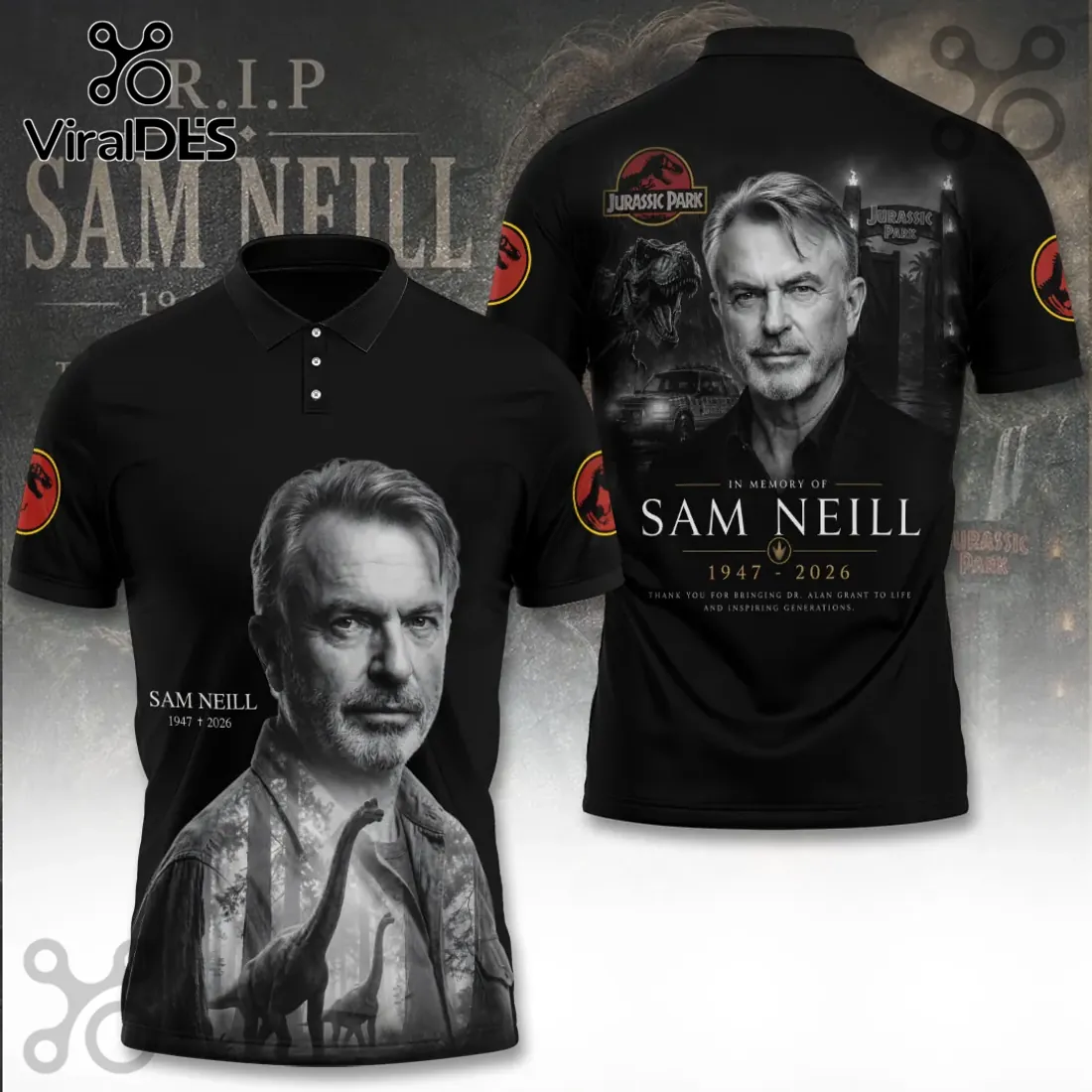 Sam Neill Jurassic Park Memorial Polo Shirt Sam Neill Jurassic Park Memorial Polo Shirt