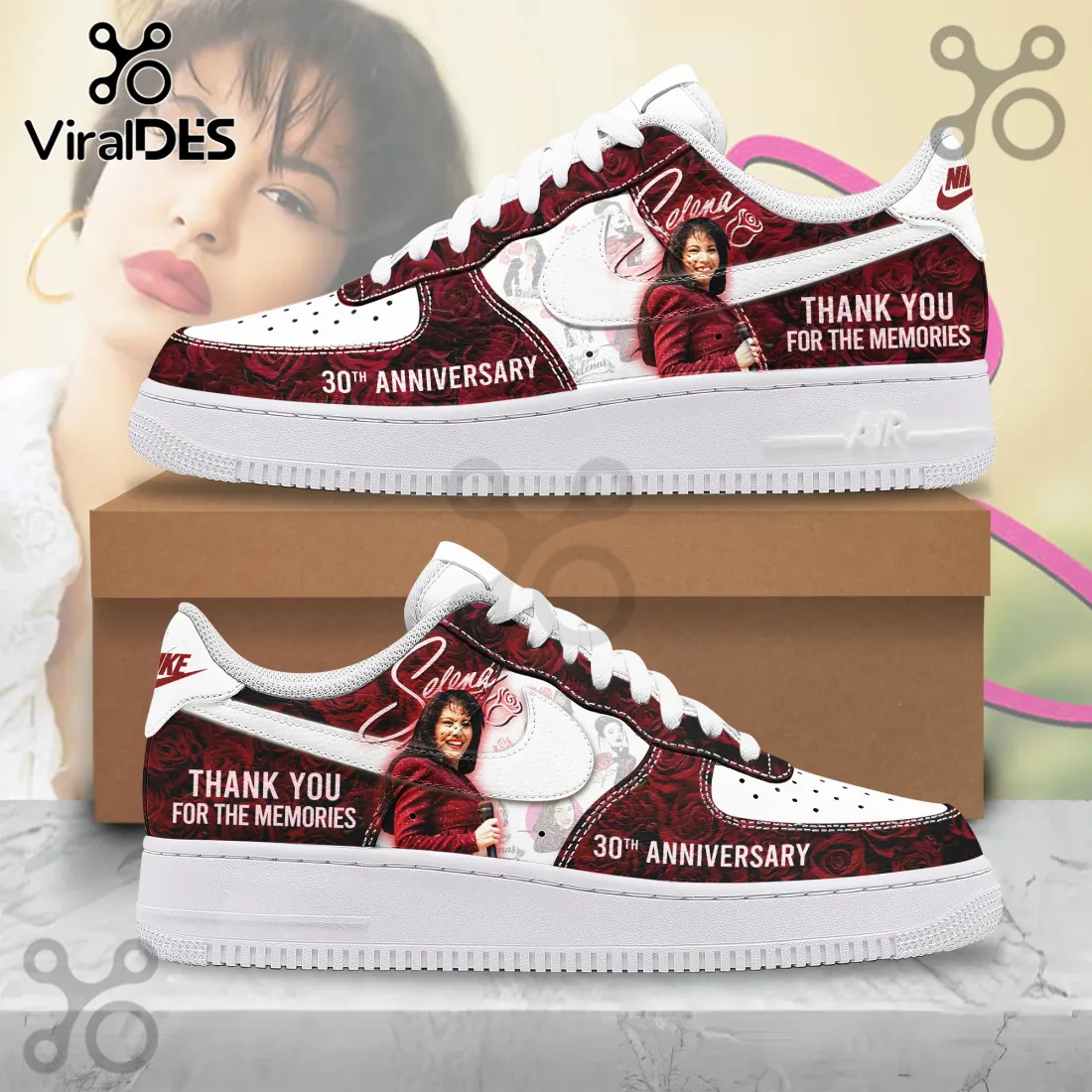 Selena 30th Anniversary Rose Pattern Air Force 1 Sneakers Selena 30th Anniversary Rose Pattern Air Force 1 Sneakers