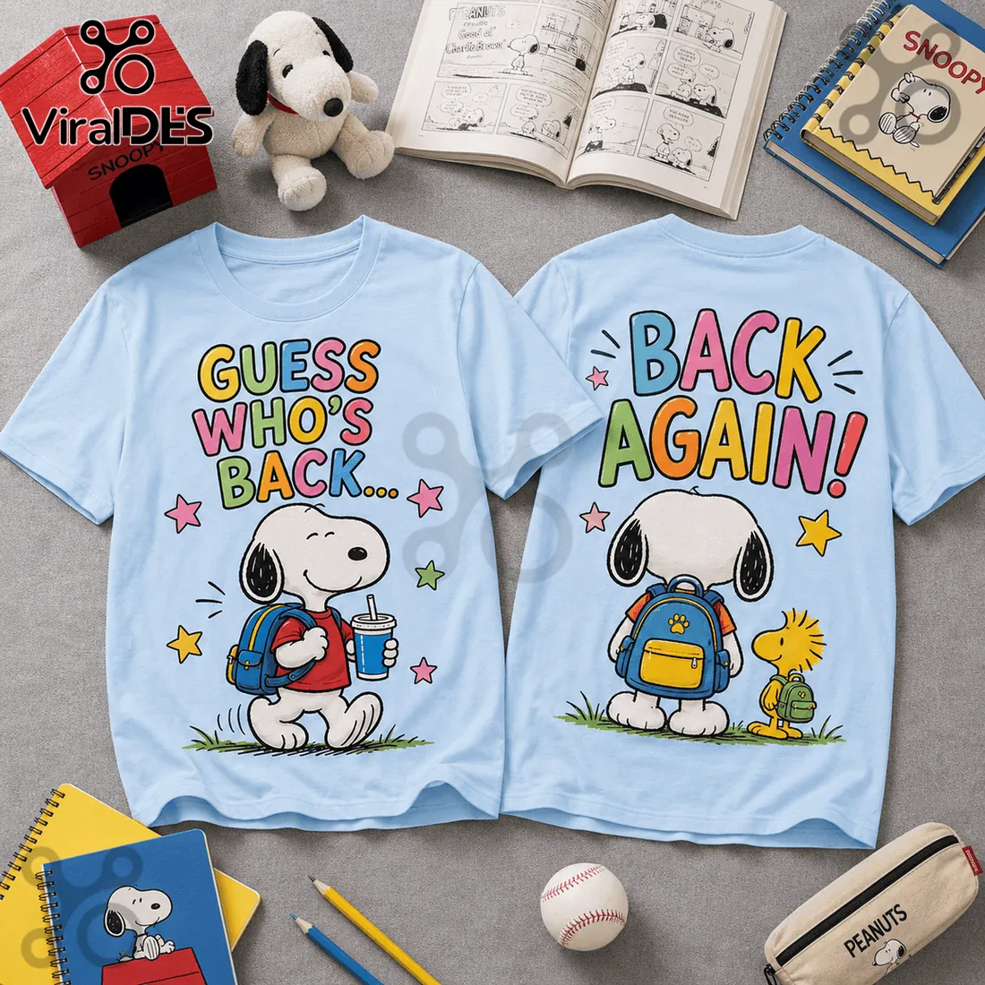 Snoopy and Woodstock Back to School Light Blue T-Shirt Snoopy and Woodstock Back to School Light Blue T-Shirt