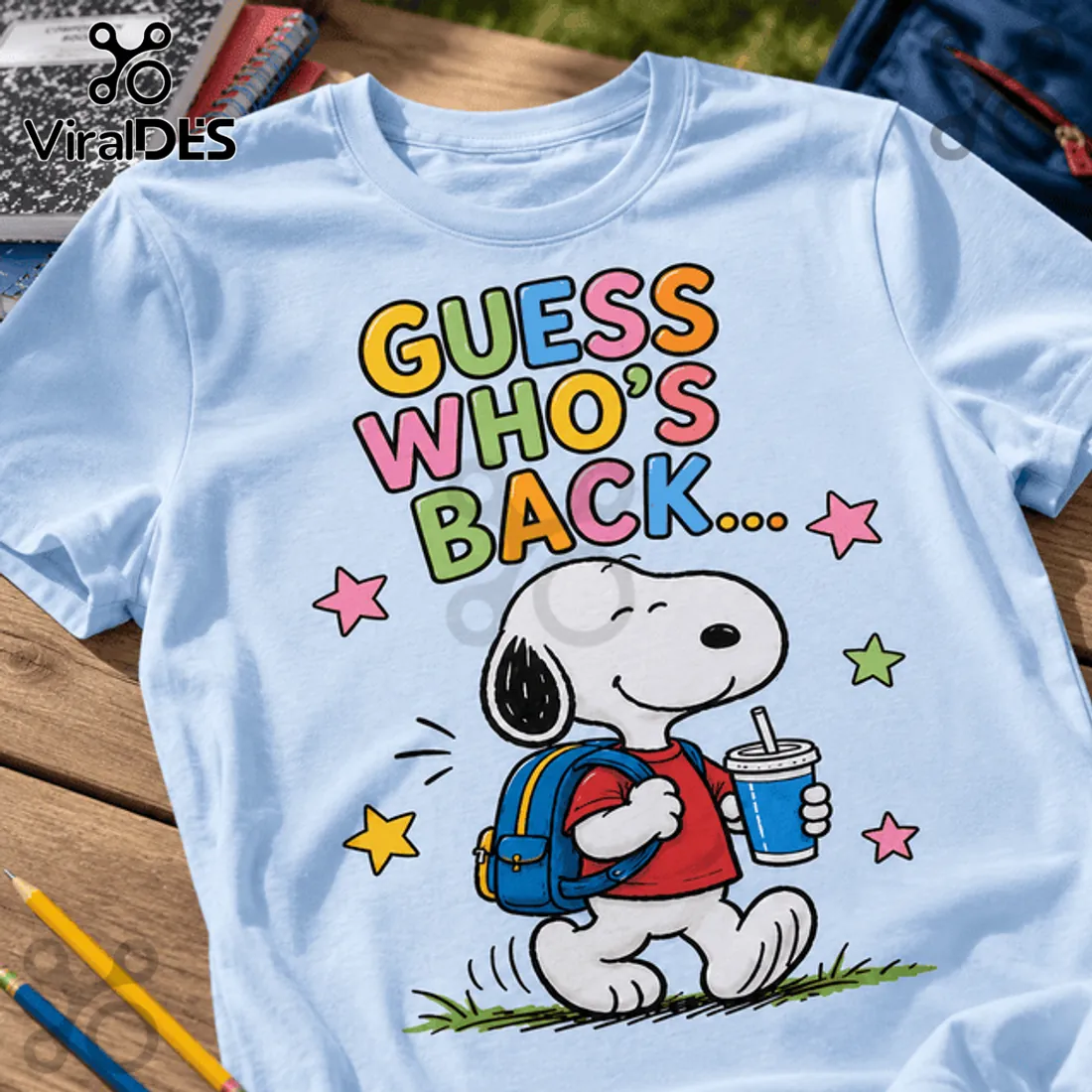 Snoopy and Woodstock Back to School Light Blue T-Shirt Snoopy and Woodstock Back to School Light Blue T-Shirt