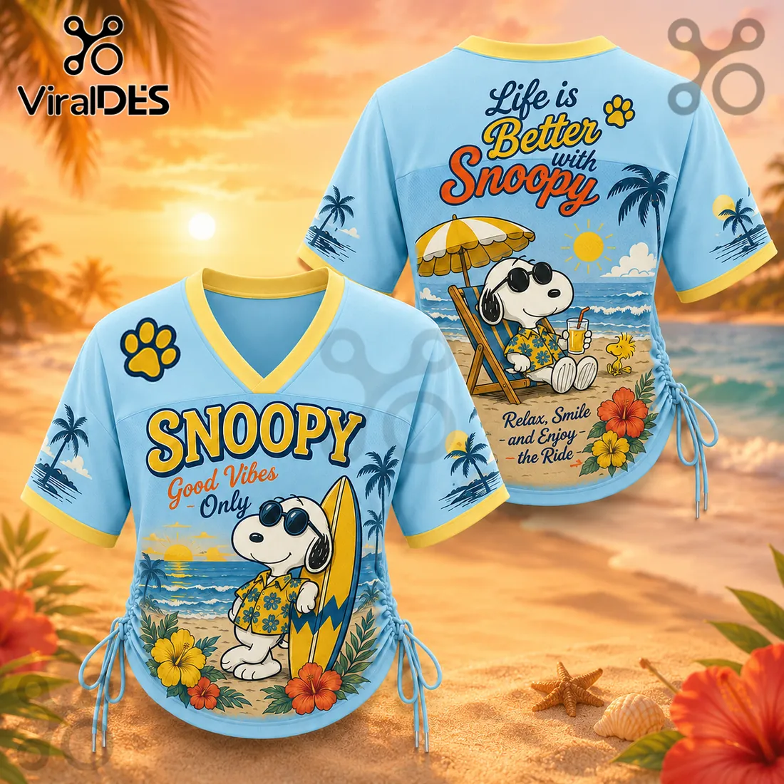 Snoopy Good Vibes Light Blue Lace-Up Jersey Snoopy Good Vibes Light Blue Lace-Up Jersey