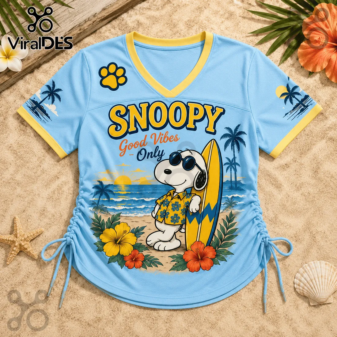 Snoopy Good Vibes Light Blue Lace-Up Jersey Snoopy Good Vibes Light Blue Lace-Up Jersey