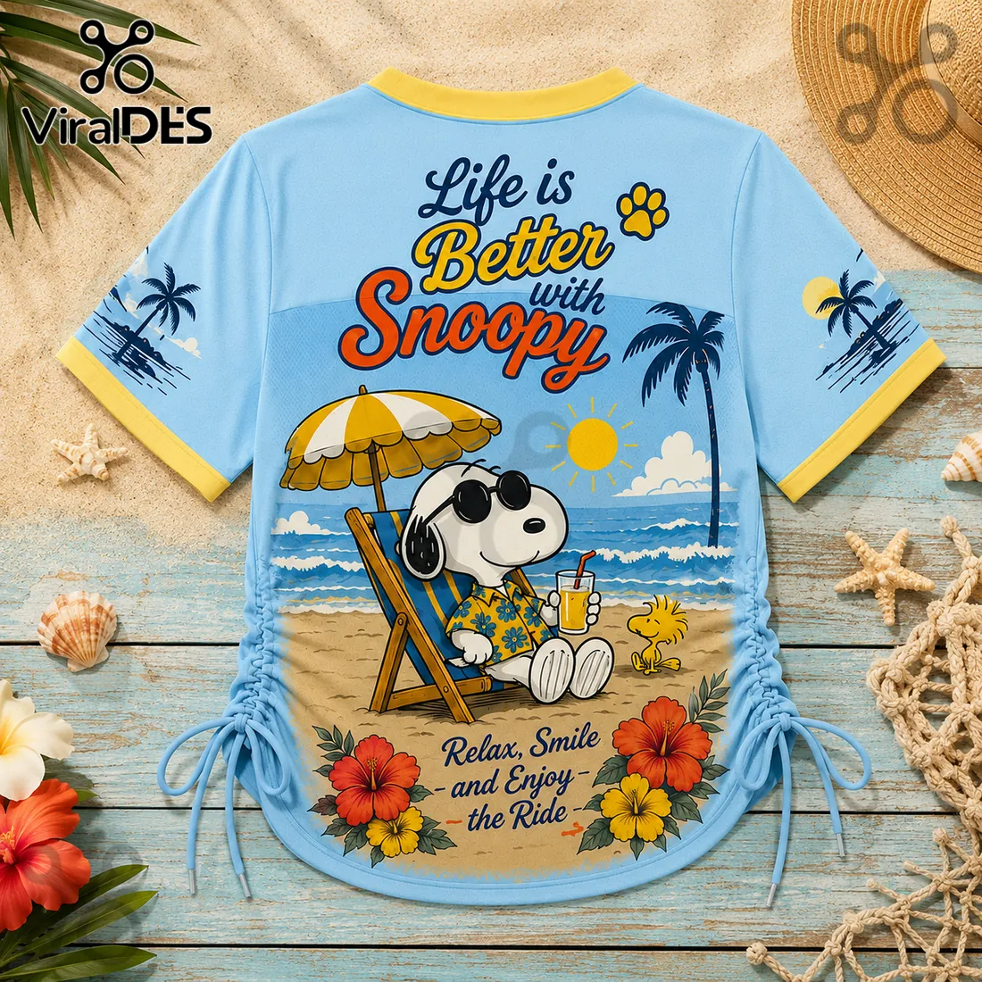 Snoopy Good Vibes Light Blue Lace-Up Jersey Snoopy Good Vibes Light Blue Lace-Up Jersey
