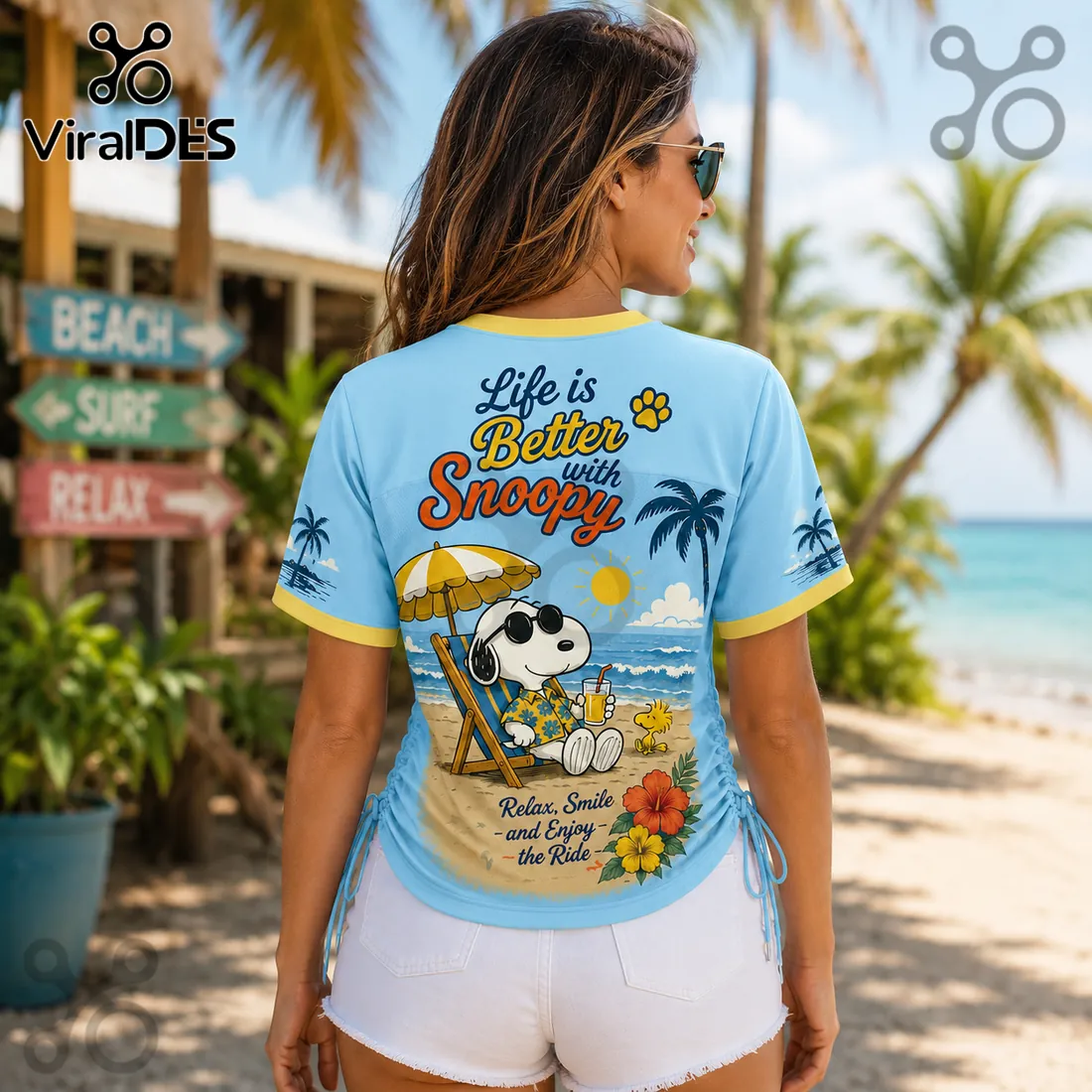 Snoopy Good Vibes Light Blue Lace-Up Jersey Snoopy Good Vibes Light Blue Lace-Up Jersey