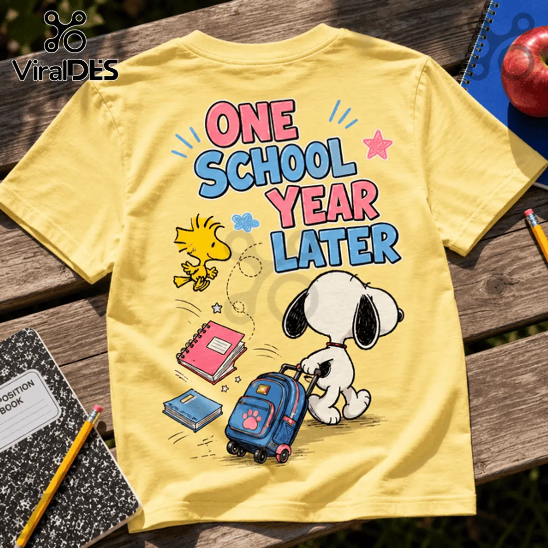Snoopy One School Year Later Yellow Cotton T-Shirt Snoopy One School Year Later Yellow Cotton T-Shirt