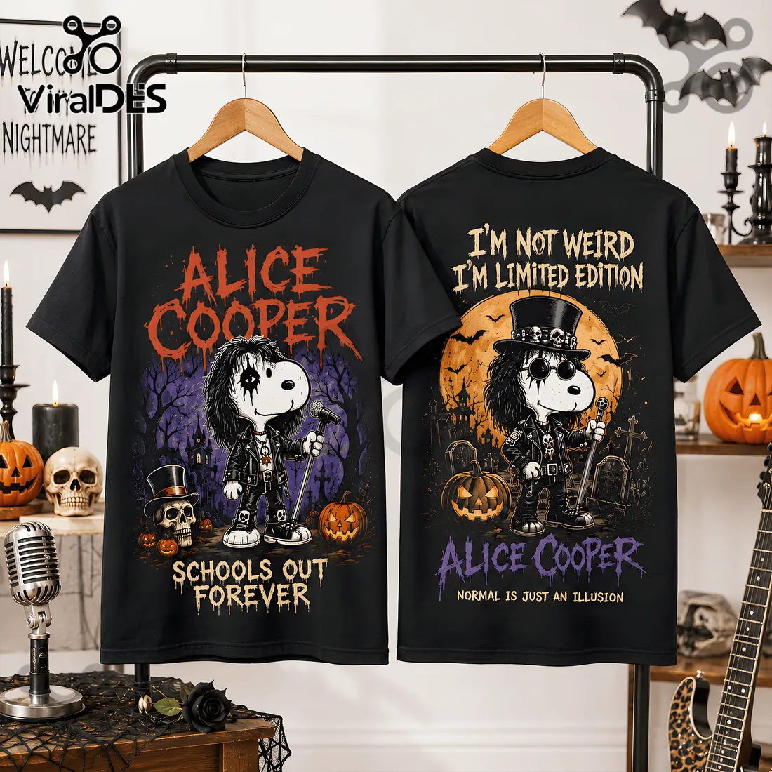 Snoopy x Alice Cooper Halloween Black T-Shirt Snoopy x Alice Cooper Halloween Black T-Shirt