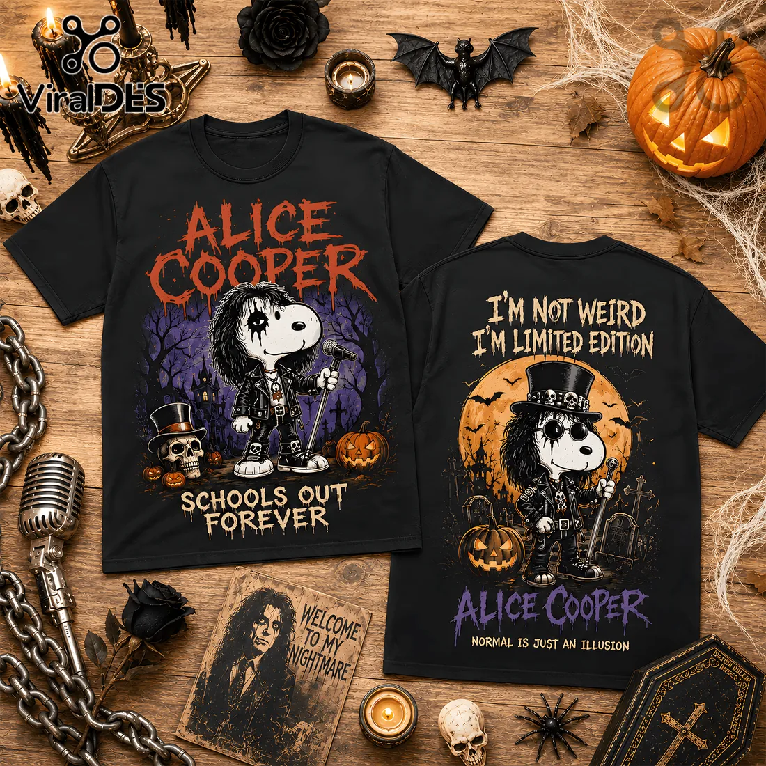 Snoopy x Alice Cooper Halloween Black T-Shirt Snoopy x Alice Cooper Halloween Black T-Shirt