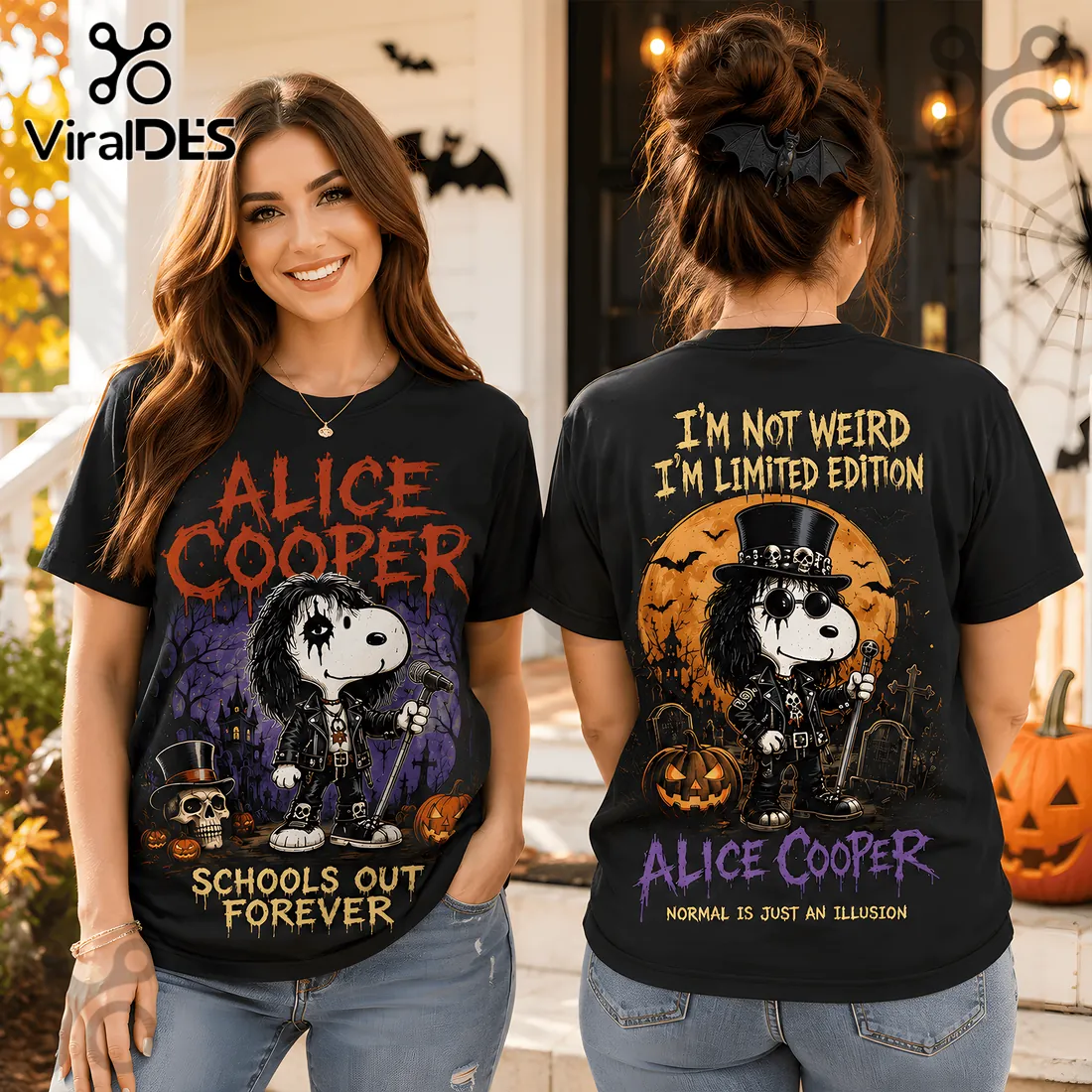 Snoopy x Alice Cooper Halloween Black T-Shirt Snoopy x Alice Cooper Halloween Black T-Shirt