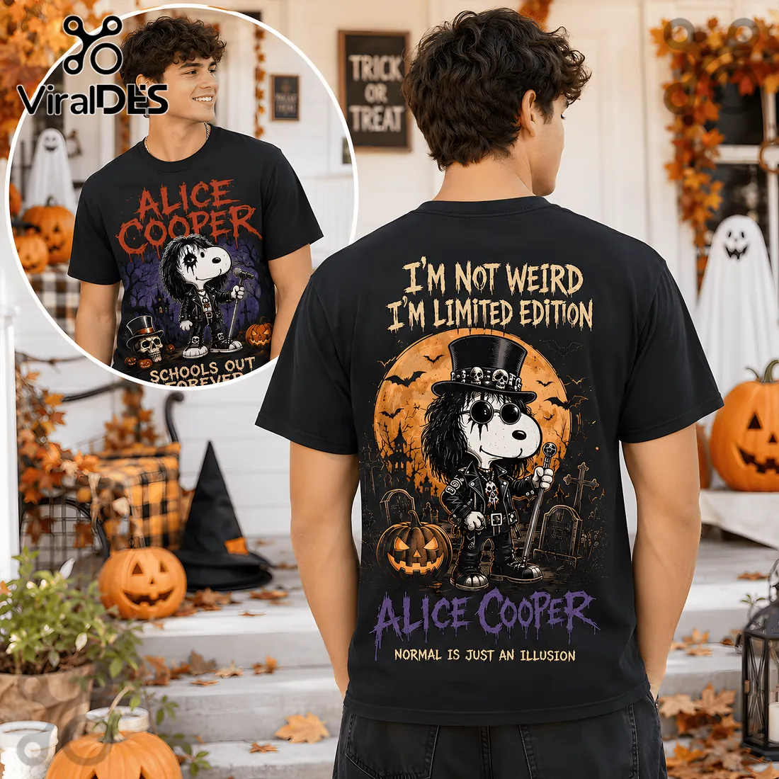 Snoopy x Alice Cooper Halloween Black T-Shirt Snoopy x Alice Cooper Halloween Black T-Shirt