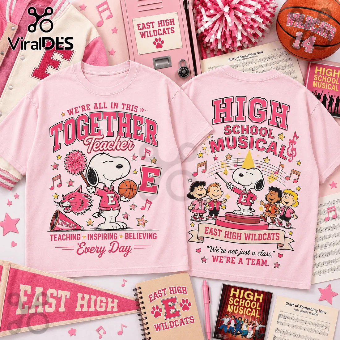 Snoopy x High School Musical Together Teacher Pink T-Shirt Snoopy x High School Musical Together Teacher Pink T-Shirt