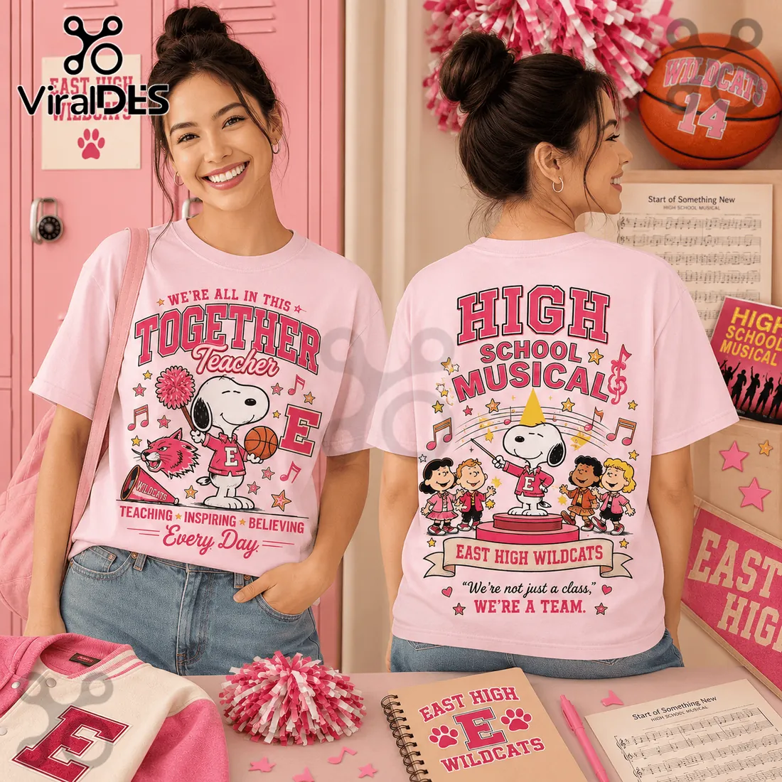Snoopy x High School Musical Together Teacher Pink T-Shirt Snoopy x High School Musical Together Teacher Pink T-Shirt