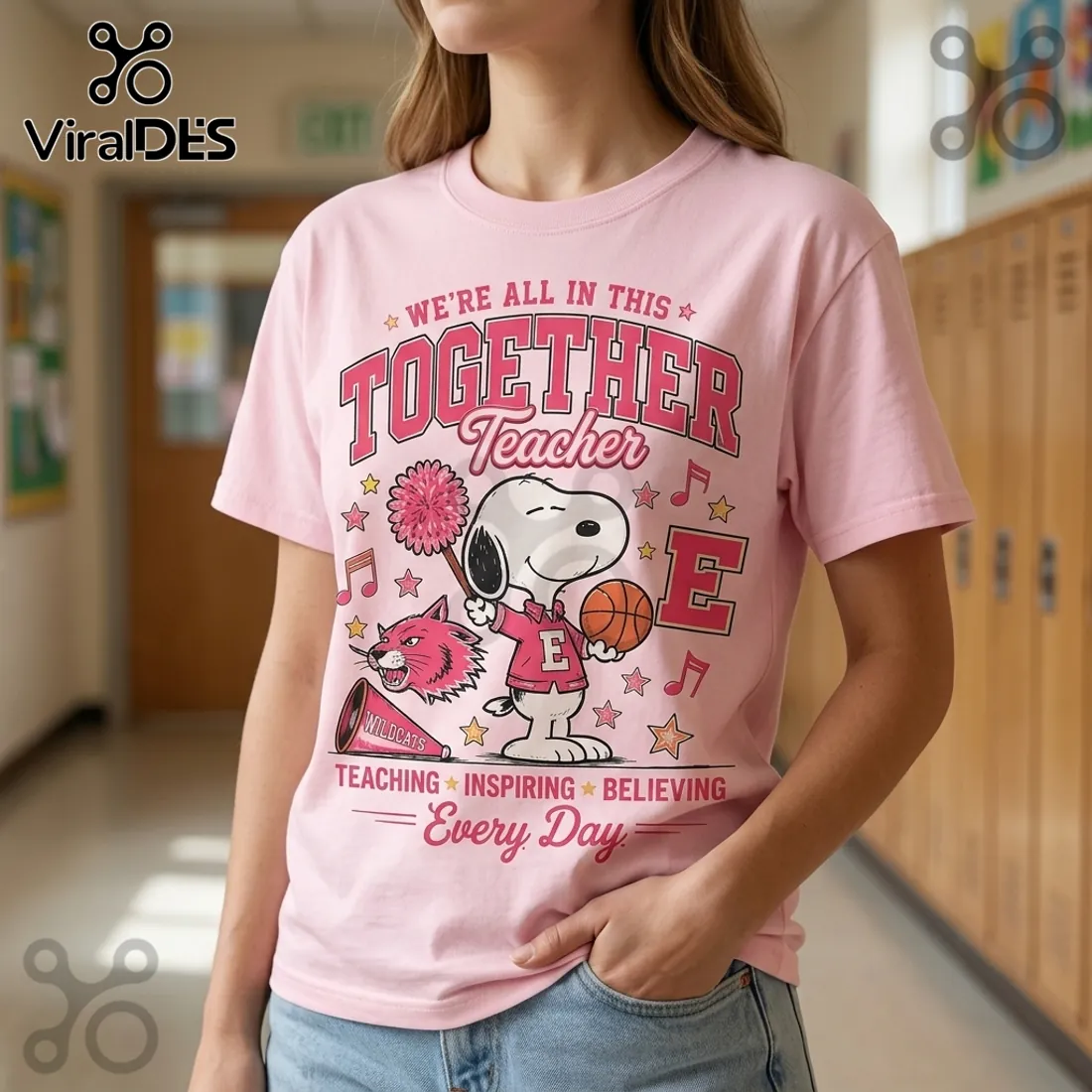 Snoopy x High School Musical Together Teacher Pink T-Shirt Snoopy x High School Musical Together Teacher Pink T-Shirt