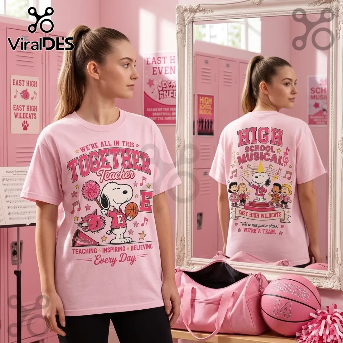 Snoopy x High School Musical Together Teacher Pink T-Shirt Snoopy x High School Musical Together Teacher Pink T-Shirt