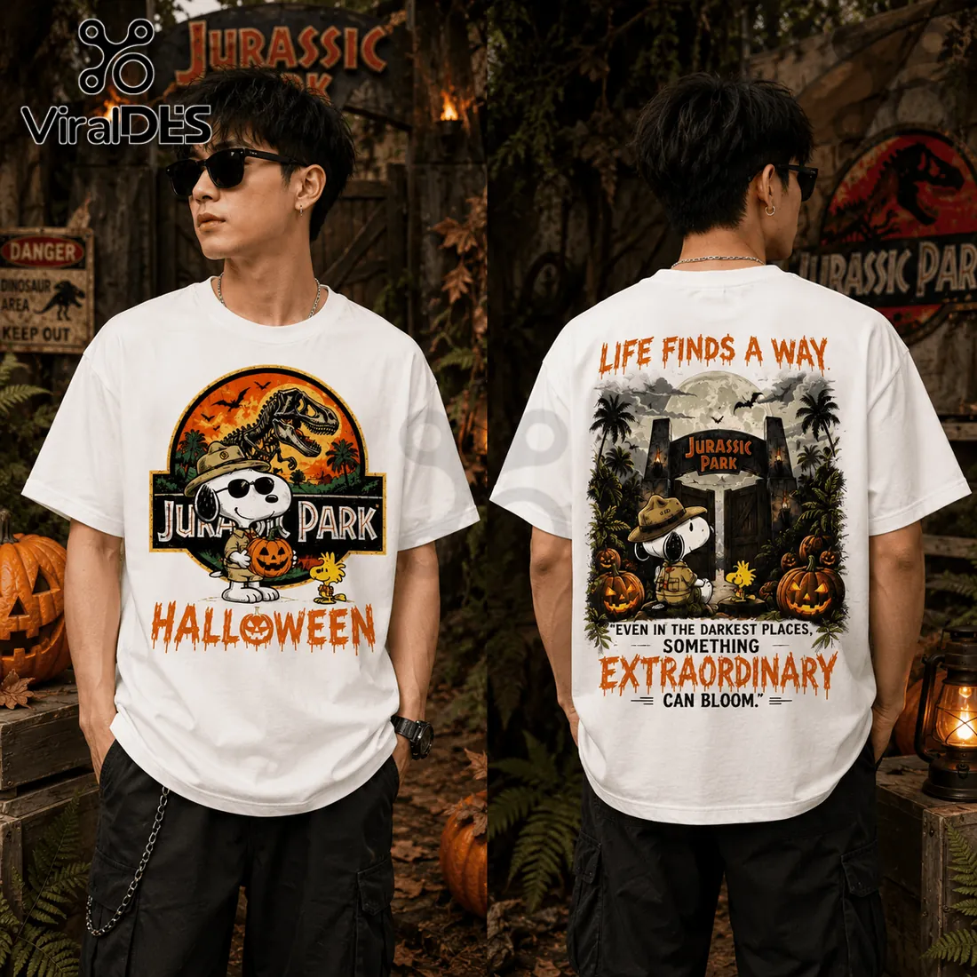 Snoopy x Jurassic Park Halloween White T-Shirt Snoopy x Jurassic Park Halloween White T-Shirt