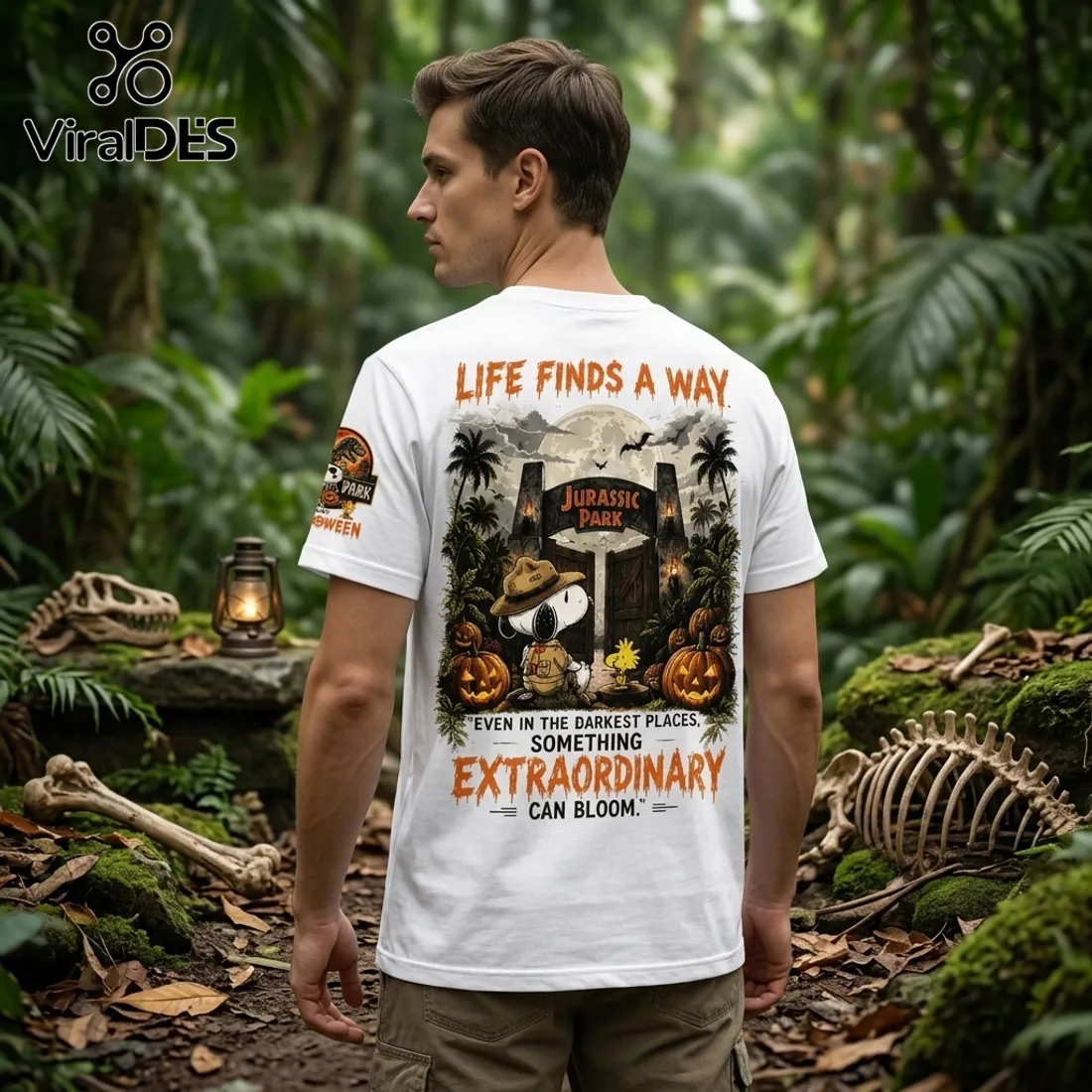 Snoopy x Jurassic Park Halloween White T-Shirt Snoopy x Jurassic Park Halloween White T-Shirt