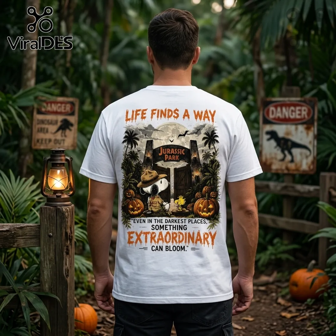 Snoopy x Jurassic Park Halloween White T-Shirt Snoopy x Jurassic Park Halloween White T-Shirt