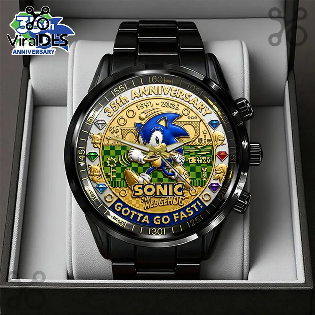 Sonic the Hedgehog 35th Anniversary Black Stainless Steel Watch Sonic the Hedgehog 35th Anniversary Black Stainless Steel Watch