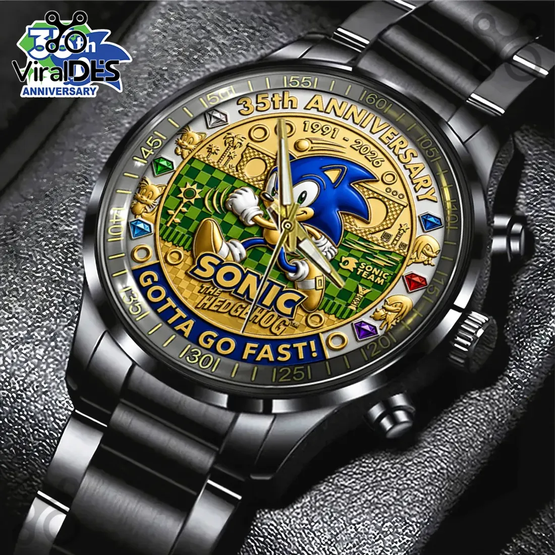 Sonic the Hedgehog 35th Anniversary Black Stainless Steel Watch Sonic the Hedgehog 35th Anniversary Black Stainless Steel Watch