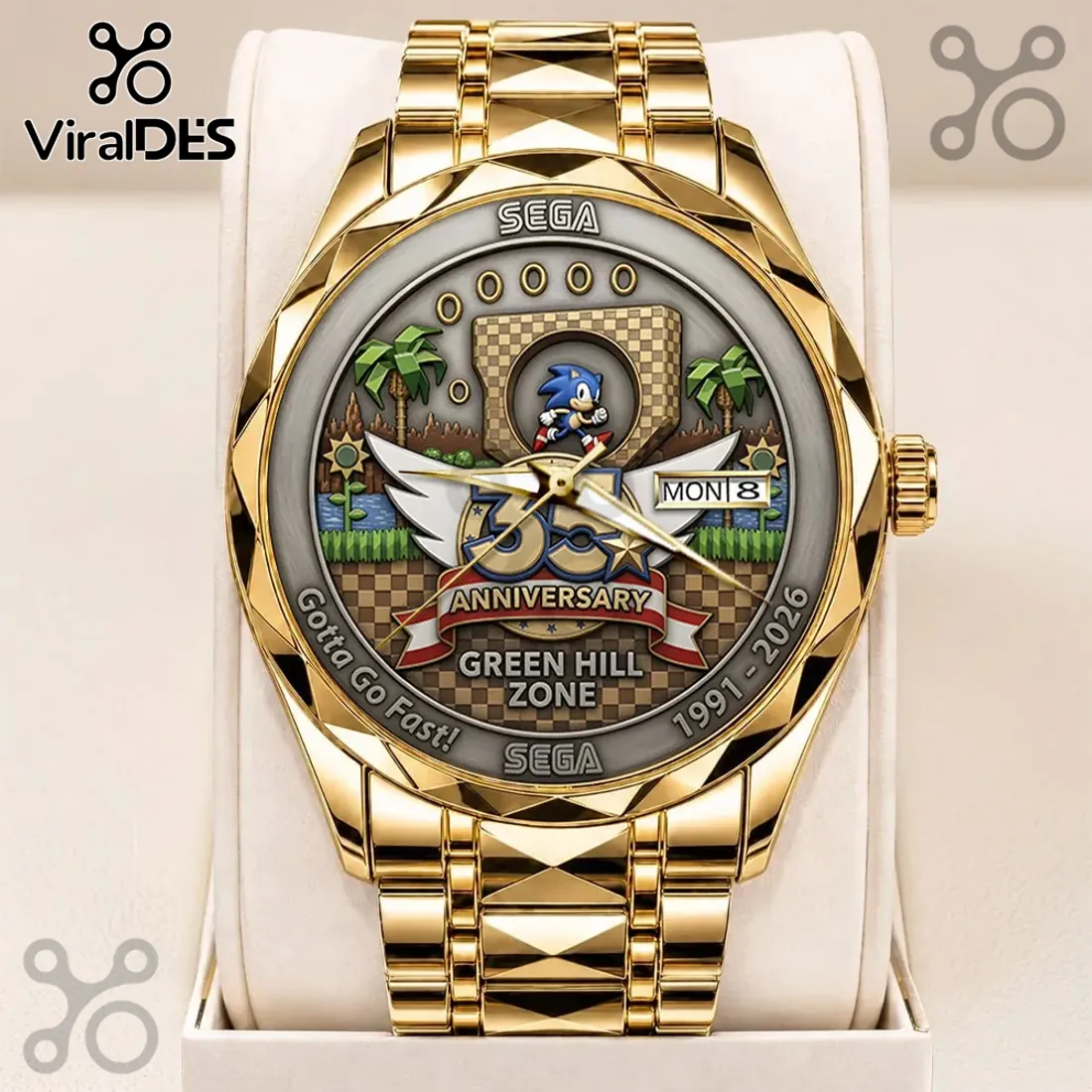 Sonic The Hedgehog 35th Anniversary Gold Tone Quartz Watch Sonic The Hedgehog 35th Anniversary Gold Tone Quartz Watch