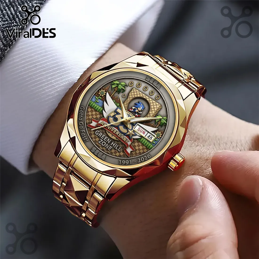 Sonic The Hedgehog 35th Anniversary Gold Tone Quartz Watch Sonic The Hedgehog 35th Anniversary Gold Tone Quartz Watch