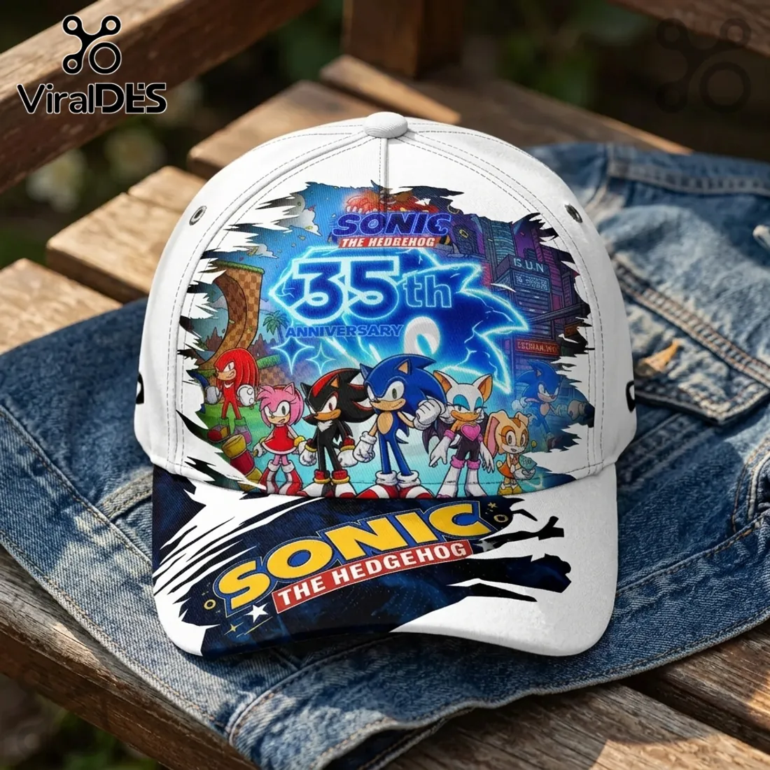 Sonic The Hedgehog 35th Anniversary White Baseball Cap Sonic The Hedgehog 35th Anniversary White Baseball Cap