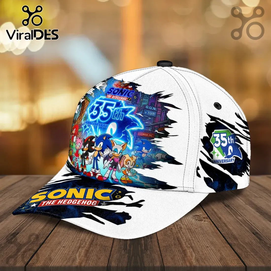 Sonic The Hedgehog 35th Anniversary White Baseball Cap Sonic The Hedgehog 35th Anniversary White Baseball Cap