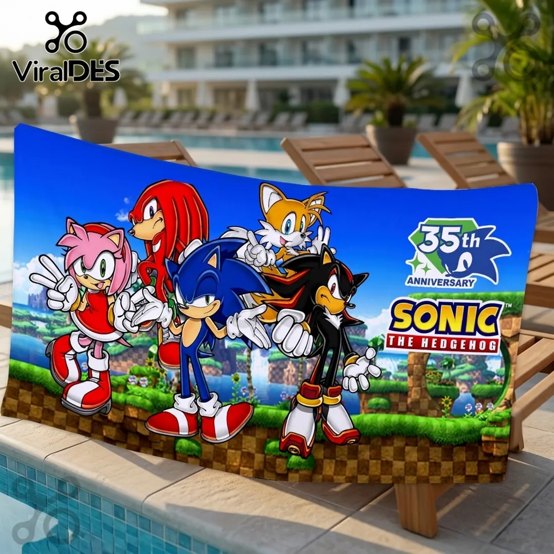 Sonic The Hedgehog Characters 35th Anniversary Beach Towel Sonic The Hedgehog Characters 35th Anniversary Beach Towel