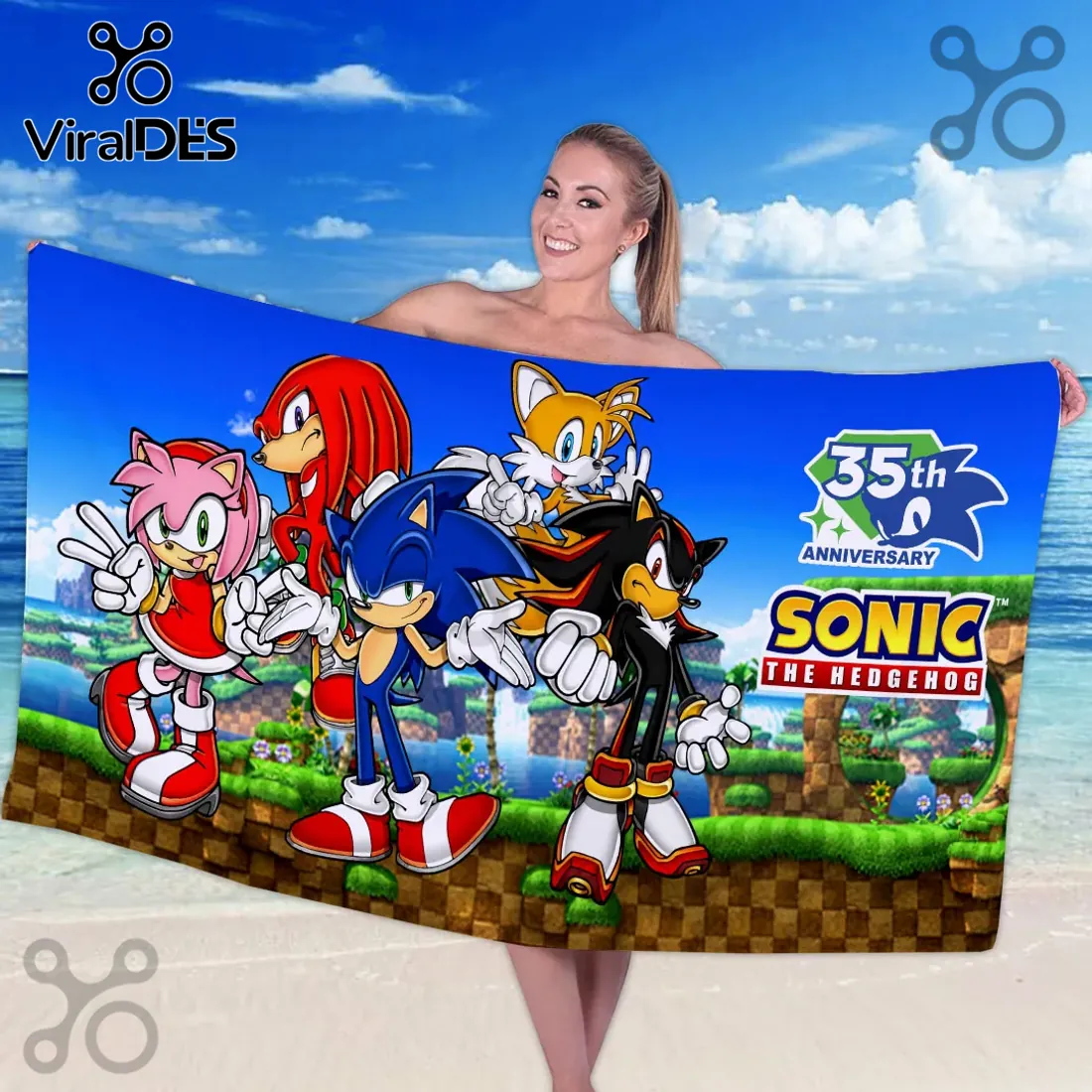 Sonic The Hedgehog Characters 35th Anniversary Beach Towel Sonic The Hedgehog Characters 35th Anniversary Beach Towel