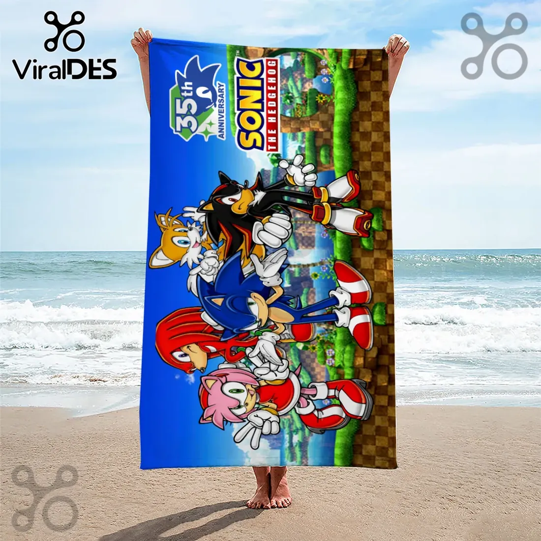 Sonic The Hedgehog Characters 35th Anniversary Beach Towel Sonic The Hedgehog Characters 35th Anniversary Beach Towel